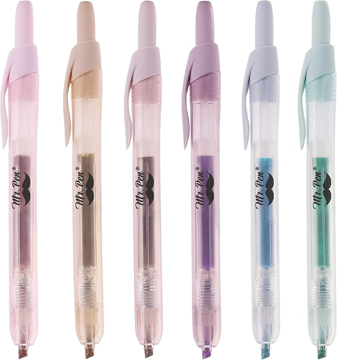 Mr. Pen- Retractable Highlighters Assorted Colors, 6 Pack, Pastel Colors, Click Highlighters Retractable Markers, Click Markers