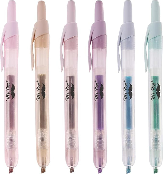 Mr. Pen- Retractable Highlighters Assorted Colors, 6 Pack, Pastel Colors, Click Highlighters Retractable Markers, Click Markers