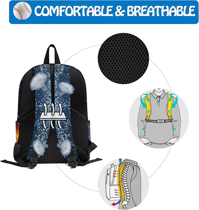 3PCS Backpack for Boys Girls, Kids Baseball Back to School Backpack Sets with Lunch Bag Pencil Case, 17 Inch Lightweight Bookpack 3 in 1 Set for Teens Elementary Middle High School Students