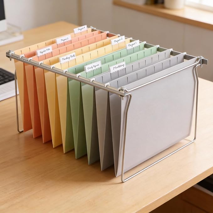 SUNEE Hanging File Folders, 6 Pack Letter Size Hanging File Folders with 1/5-Cut Tabs, Ideal for Home and Office Organization and Papers Classification,Morandi Colors