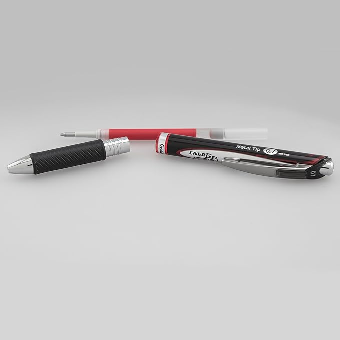 Pentel EnerGel Pro Permanent Gel Ink Pen, (0.7mm) Assorted Colors, 3 Pack (BLP77BP3M), black/red/blue