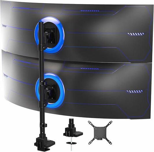 VIVO Dual Vertically Stacked Ultra-Wide Monitor Desk Mount for up to 57 inch Screens, Heavy Duty Adjustable Stand for 2 Ultrawides, 59.4 lbs Capacity, Black, STAND-V257R