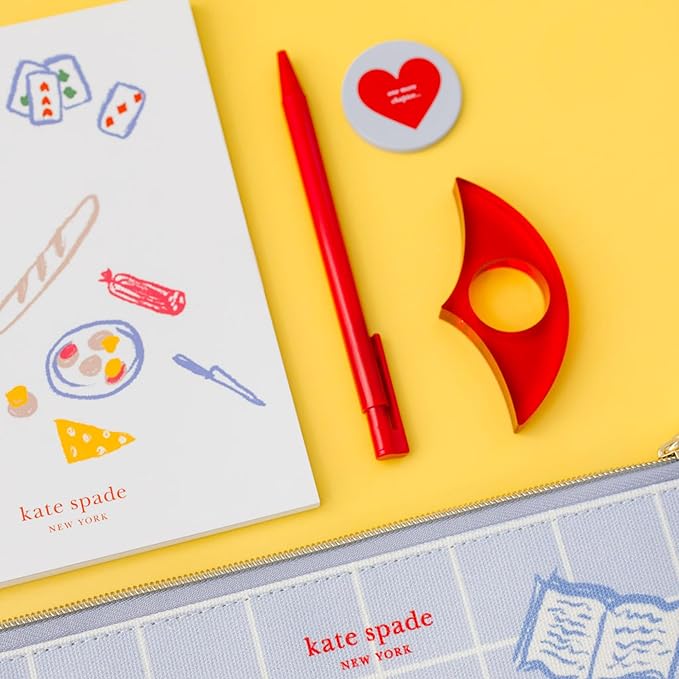 kate spade new york Reading Kit Set with Book Journal, Ballpoint Pen, Book Holder, Novelty Decision Coin, and Zipper Canvas Pouch (Park Picnic)