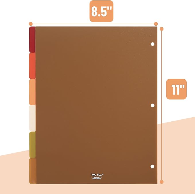 Mr. Pen- 3 Ring Binder Dividers with Tabs, 2 Sets, 6 Pack/Set, Letter Size, Vintage Colors, Plastic 6 Tab Dividers for 3 Ring Binder with 12 pcs Labels