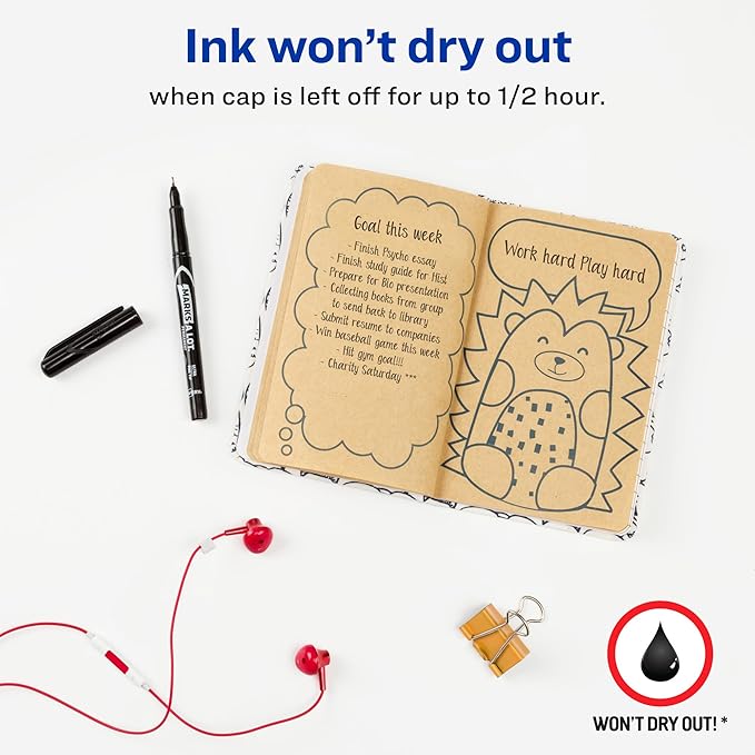 Avery Marks-A-Lot Permanent Markers, Ultra Fine Tip, Water and Wear Resistant, 3 Black Markers (09230)