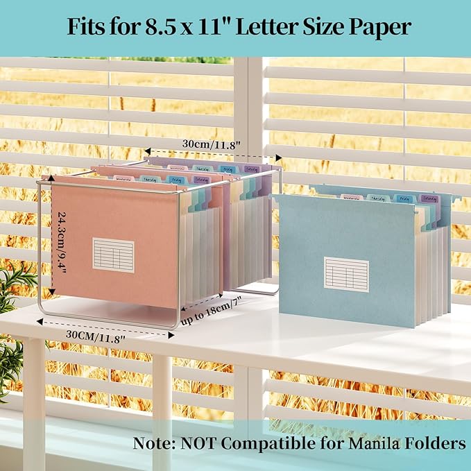 Expanding Hanging File Folders for Filing Cabinet, 7 Accordion Pockets, 1.2'' Expandable, Multi-Color Tabs, Letter Size, 50% Wheat Straw, 3 Pack (Assorted Pastel)