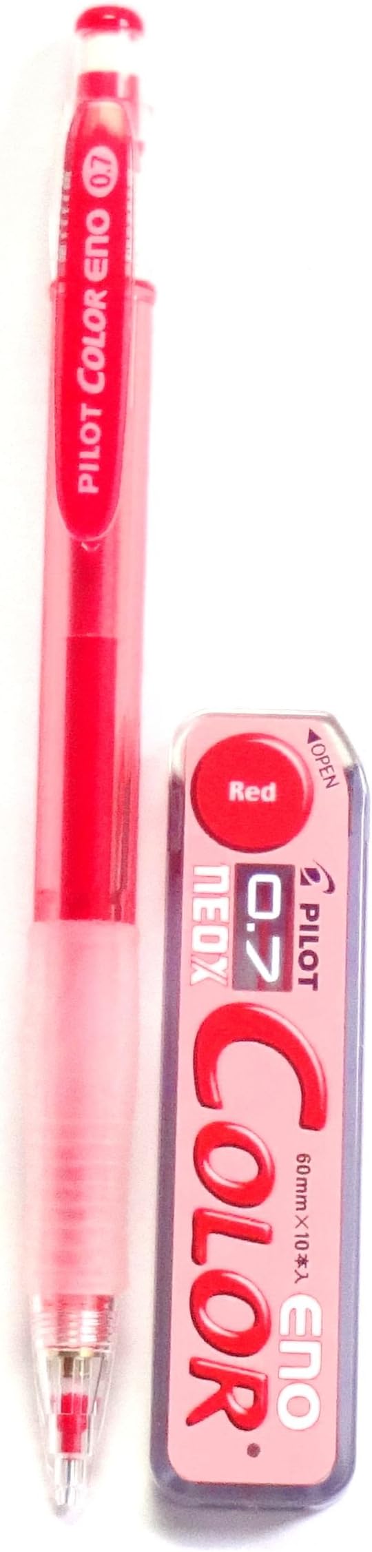 Pilot Color Eno Red Set, 0.7mm Mechanical Pencil + Mechanical Pencil Lead 0.7mm, Red, 10 Leads(Japan Import)