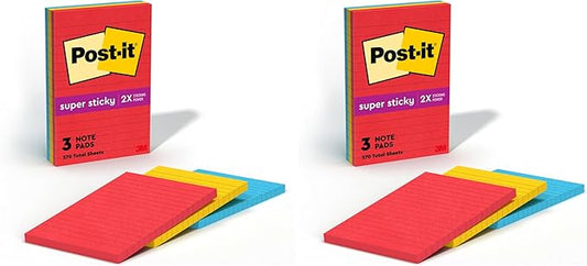 Post-it Super Sticky Notes, Assorted Sizes, 13 Pads, 2X The Sticking Power, Playful Primaries, Primary Colors (Red, Yellow, Green, Blue, Purple), Recyclable (4623-13SSAU) (Pack of 2)