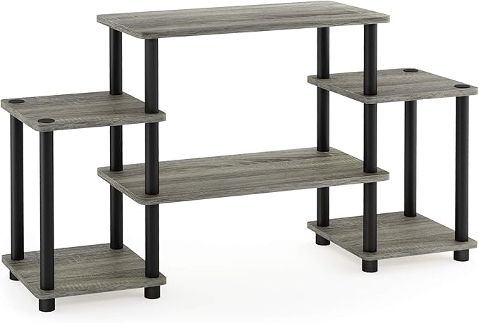 Furinno Turn-N-Tube No Tools Entertainment Center, Round Square Corner, French Oak Grey/Black