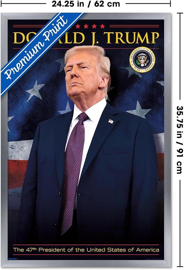 President Donald Trump - 47th President Wall Poster, 34L" x 22.4W", Silver Framed Version
