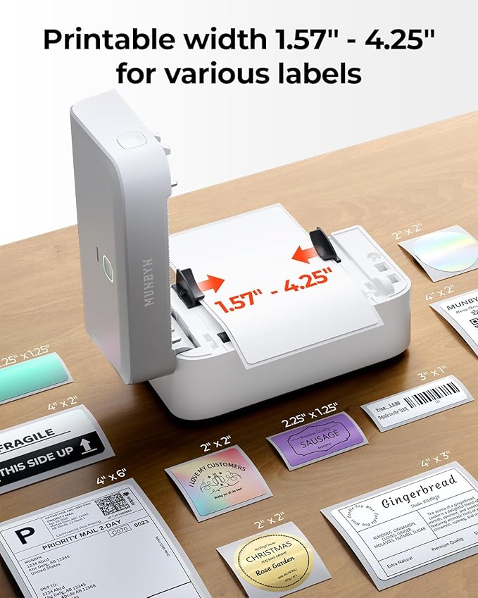 MUNBYN RW403B Bluetooth Shipping Label Printer+4"x6" Direct Thermal Shipping Labels