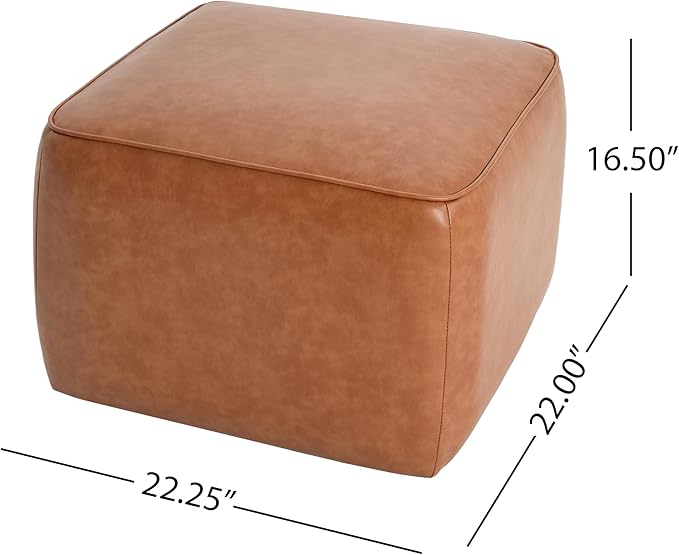 Christopher Knight Home Ellis Faux Leather Pouf Ottoman Foot Rest, Square PU Pouffe Ottoman Footstool, Living Room Sofa Couch Extra Seat, Modern Coffee Table for Home Office Bedroom, Tan Brown