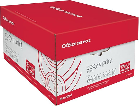 Office Depot Copy Print Paper, Legal Size, 20 Lb, 500 Sheets Per Ream, Case Of 10 Reams, 063224