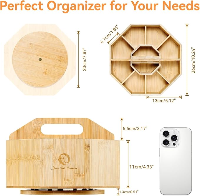 Ohuhu Rotating Marker Organizer for Alcohol Markers, 360-Degree Rotating Bamboo Storage Hold 162 Honolulu& B Alcohol Markers, Pens Pencil Holder with 8 Compartments for Home Classroom Office Decor