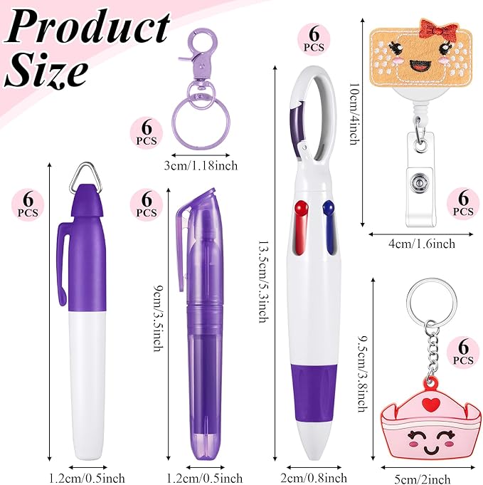 Henoyso 36 Pcs Nurse Badge Reel Pens Mini Highlighter Pens Bulk Nursing Week Appreciation Gifts Badge Accessories Retractable for Cna Medical Assistant Christmas Women (Classic)
