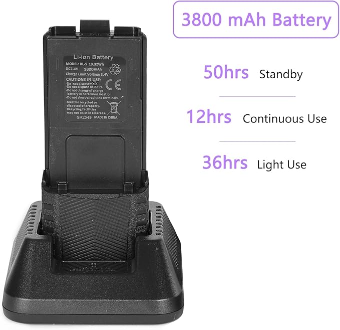 Baofeng UV-5R Dual Band Two Way Radio Handheld Ham Radio Long Range Walkie Talkies Pack of 6 for Hiking Camping Hunting Skiing Trip(Black) with 8W 3800mAh Battery