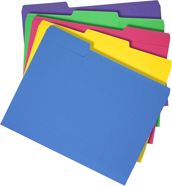 Amazon Basics 3 Tab Heavyweight Manila File Folders, Letter Size, Assorted Colors, Pack of 400