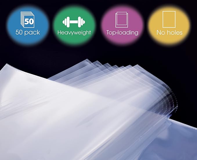 GOLD SEAL No Holes Sheet Protectors, Bulk Pack, Letter Size (8.5 x 11 Inch), Heavyweight Clear View Sheet Protectors, Top Loading, Document Protectors, Artwork Protectors,(50 Pack)