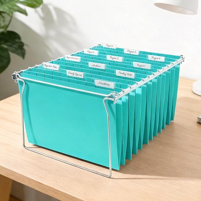 SUNEE Hanging File Folders Teal, 25 Pack Letter Size File Folders with 1/5-cut Tabs, Stay Organized for Your Home and Office Bulk File and Documents