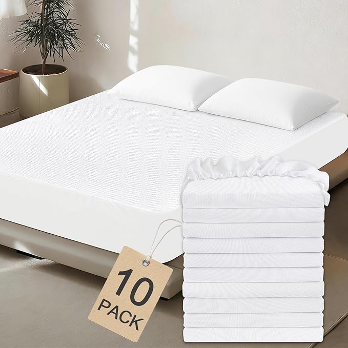 10 Pack Mattress Protector Twin Waterproof Mattress Topper Pad Cover Bed Sheets Fitted up - 14" Soft & Breathable Terry, Noiseless & Machine Washable Mattress Protector