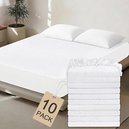 10 Pack Mattress Protector Twin Waterproof Mattress Topper Pad Cover Bed Sheets Fitted up - 14" Soft & Breathable Terry, Noiseless & Machine Washable Mattress Protector