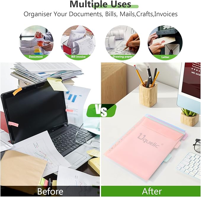 Uquelic Document Organizer, Soft PVC Binder with 12 Colorful Pockets - Zipper Binder 3 Ring with Dividers Letter Size (11'' x 8.5'')-Large Capacity Cute Folder for School, Office & Home Use (Grey)