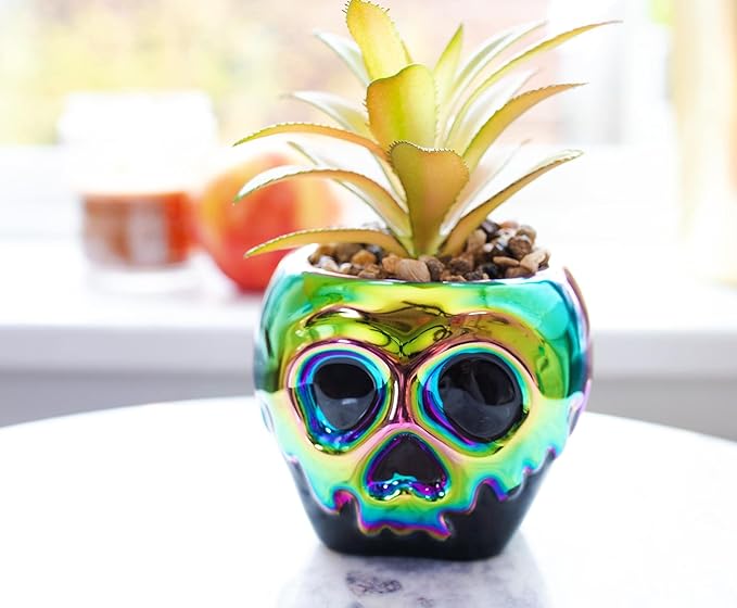 Disney Villains Evil Queen Poison Apple Ceramic Planter with Artificial Succulent | Small Flower Pot, Faux Indoor Plants For Desk Shelf, Home Decor Trinket Tray | Snow White and the Seven Dwarfs Gifts
