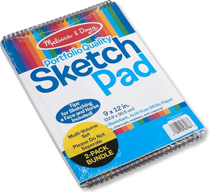 Melissa & Doug Drawing Paper, Sketch Pad, 2-Pack Bundle for Coloring, Writing or Painting (9 x 12 inches) - 50 Sheets Each, Kids Drawing Pad & Art Supplies for Kids Ages 3+ - FSC Certified