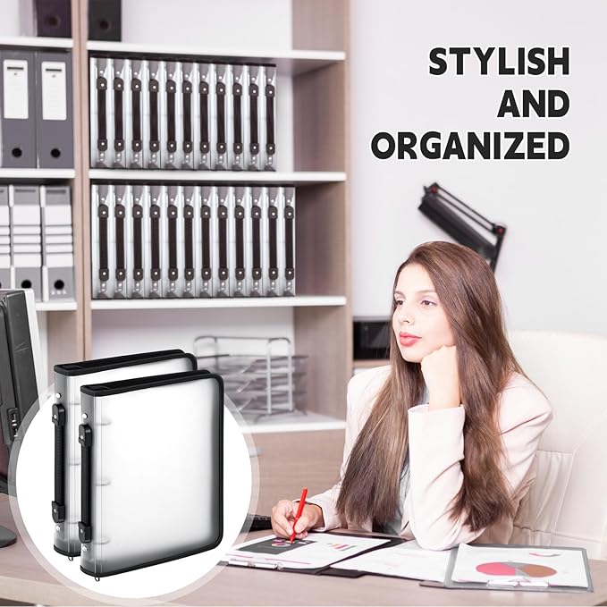 Teling 2 Pcs Plastic Zipper Binders with 3 Ring Zipper Binder, Refillable File Organizer Planner for Projects, Assignments, Memos, School Work (2 Inch,White)