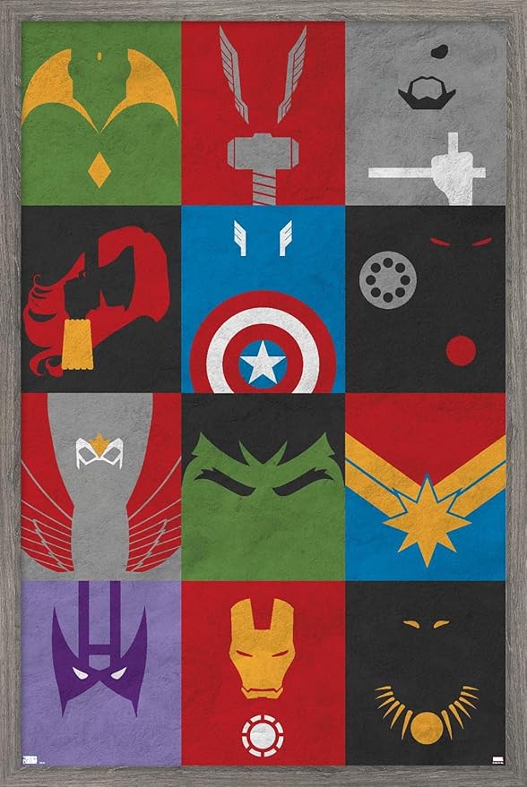 Trends International Marvel Comics - Avengers - Minimalist Grid Wall Poster, 22.375" x 34", Barnwood Framed Version