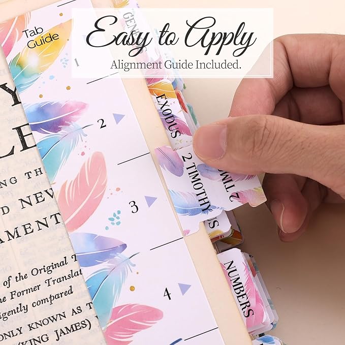 Bible Tabs For Women, 66 Large Print Laminated Bibles Chapters Index Tabs and 39 Blank Dividers Sticky Labels, Cute Beauty Feather Bible Study Supplies, Journaling Accessories, Christian Gifts for Men