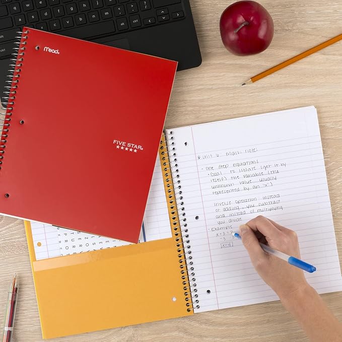 Five Star Spiral Notebook, 1 Subject, Wide Ruled Paper, 10-1/2" x 8", 100 Sheets, Assorted Colors, Color Will Vary, Office Product , 1 Count (05200)