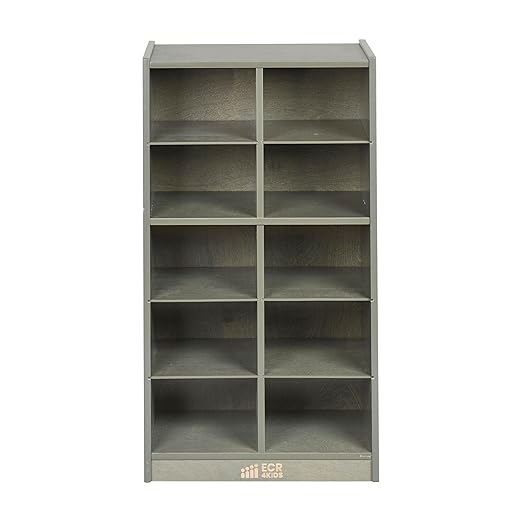 ECR4Kids 10 Cubby Mobile Tray Storage Cabinet, 5x2, Classroom Furniture, Grey Wash