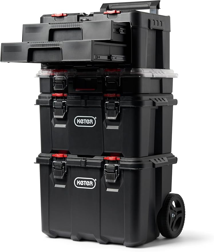 Keter Stack-n-Roll Two Drawer Tool Box for Small Parts and Power Tool Accessories, Fits Keter Modular Tool Storage System