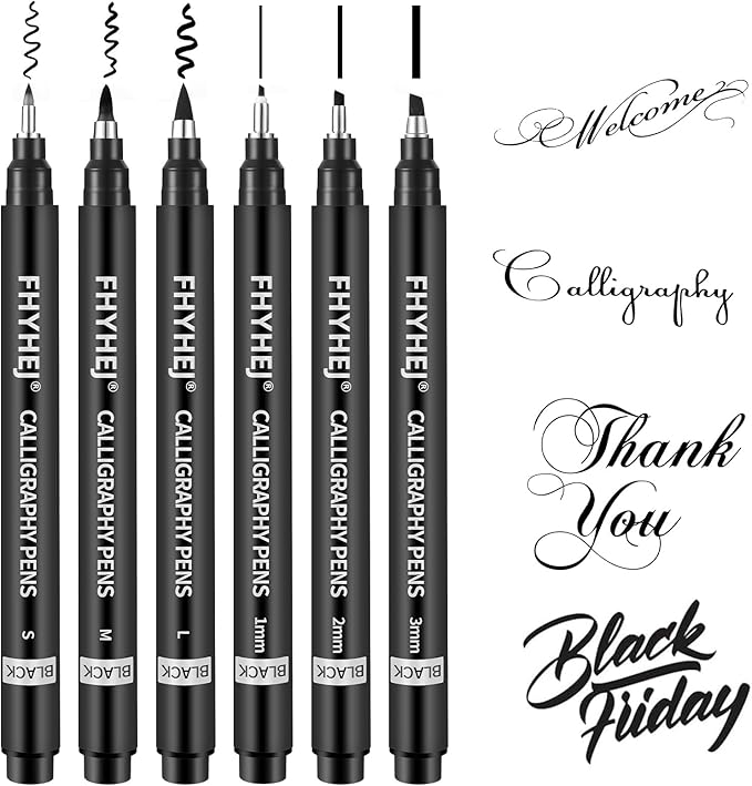 Calligraphy Pen,6 Size Calligraphy Pens for Writing,Brush Pens Calligraphy Set for Beginners,Black Archival Ink Pens,Calligraphy markers,Hand Lettering Pen for Art Drawing,Sketching,Scrapbooking