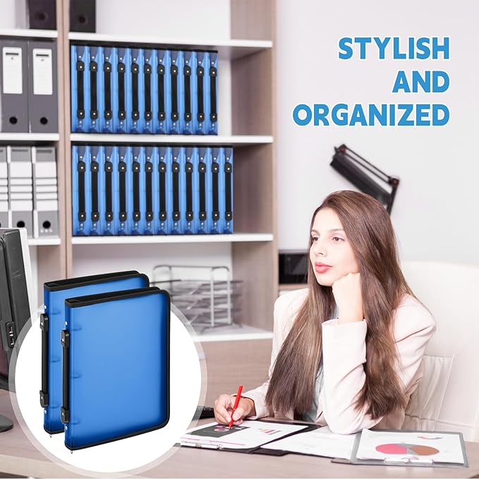 Teling 2 Pcs Plastic Zipper Binders with 3 Ring Zipper Binder, Refillable File Organizer Planner for Projects, Assignments, Memos, School Work (1 Inch,Blue)