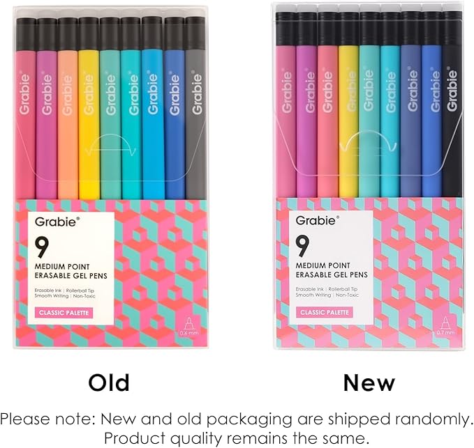 Grabie Erasable Gel Pens, 9 Colors Erasable Pens, Make Mistakes Disappear Colored Pens, Assorted Color Inks for Drawing Writing Planner,Gel Pens for Coloring