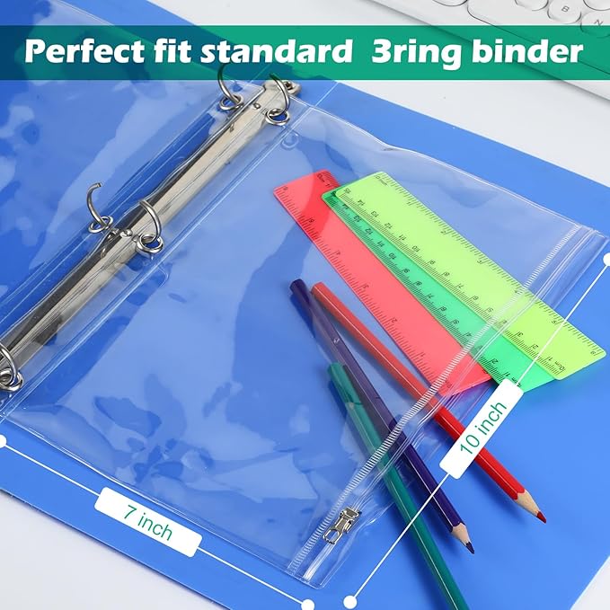 Lincia 30 Pack Clear Pencil Pouch for 3 Ring Binder Zippered 3 Ring Binder Pocket Inserts Bag Pencil Case 10 x 7'' Visible Cash Envelope with Re-enforced Grommet for College Office