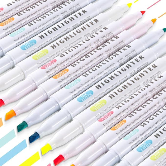 ZWlOT 30 Count Dual-Tip Highlighter Marker Set, Highlighters Assorted Colors, Quick-Drying Dual-Tip Fine-Point Highlighter Pen, Non-Bleeding Ink, Ideal for Bible Journals, Books and Notes (5 colors)