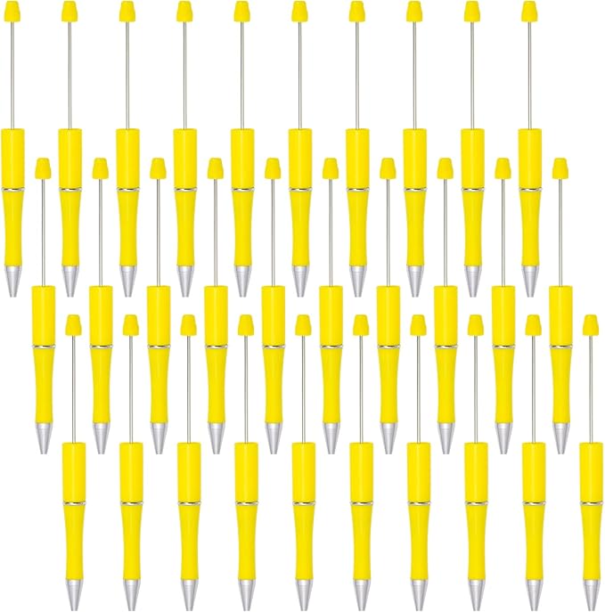 jiebor 30Pcs Yellow Beadable Pens Plastic Bead Ballpoint DIY Cute Cool Pens Black Ink for Women Men Bridal Graduation Gift Office Supplies