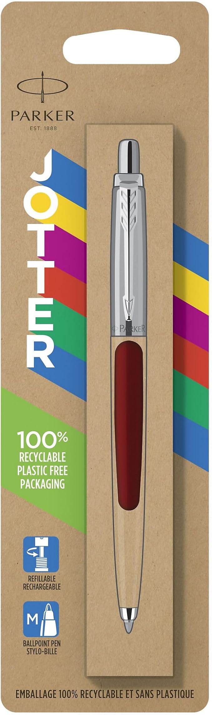 Parker Jotter Originals Ballpoint Pen Classic Red Finish Medium Point Blue Ink 1 Count