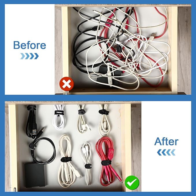42 Pcs Silicone Cable Ties Reusable Cord Straps Multipurpose Elastic Cable Organizer for Bundling Fastening Earphone Phone Charger Home Office School(Black, Gray,3.15 Inch)