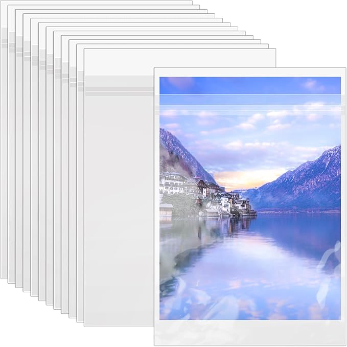 50 Pack 9 3/8 x 12 2/5 inches Crystal Clear Sleeves Storage Bags, Self Sealing Cellophane Bags Magazine Sleeves Protectors for 9x12 Photo Mats Art Prints Drawings