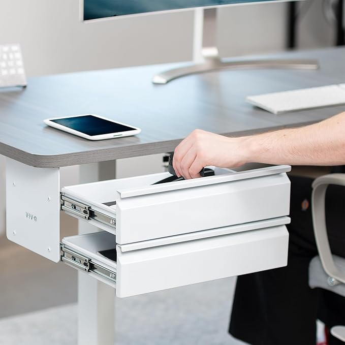 VIVO 16 inch Slide Out Dual Tier Desk Drawer, Under Desk 2 Layer Storage, White, DESK-DR02W