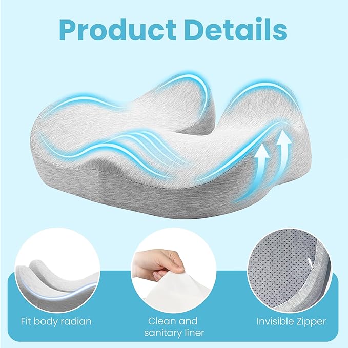 Memory Foam Seat Cushion，Ergonomic Office Chair Cushion，Coccyx Cushion for Tailbone Pain Relief Butt Pillow for Long Sitting，Suitable for Gaming Chair Car Seat Wheelchair