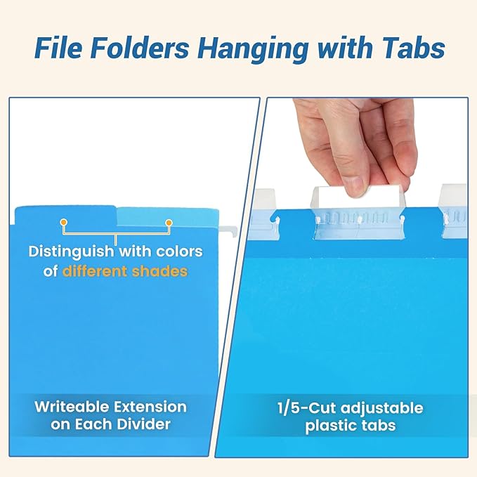 Classification Hanging File Folders with 2 Dividers, Goefun Letter Size Colored Classification Folders 20 Pack, 5 Color Assorted, Designed for Drawer, Cabinet, File Box, with 1/5-Cut Adjustable Tabs