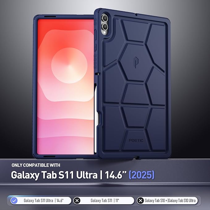Poetic TurtleSkin Case for Samsung Galaxy Tab S11 Ultra (2025 Release) 14.6 inch Case with S Pen Holder, Heavy Duty Shockproof Kids Friendly Protective Silicone Cover, Navy Blue
