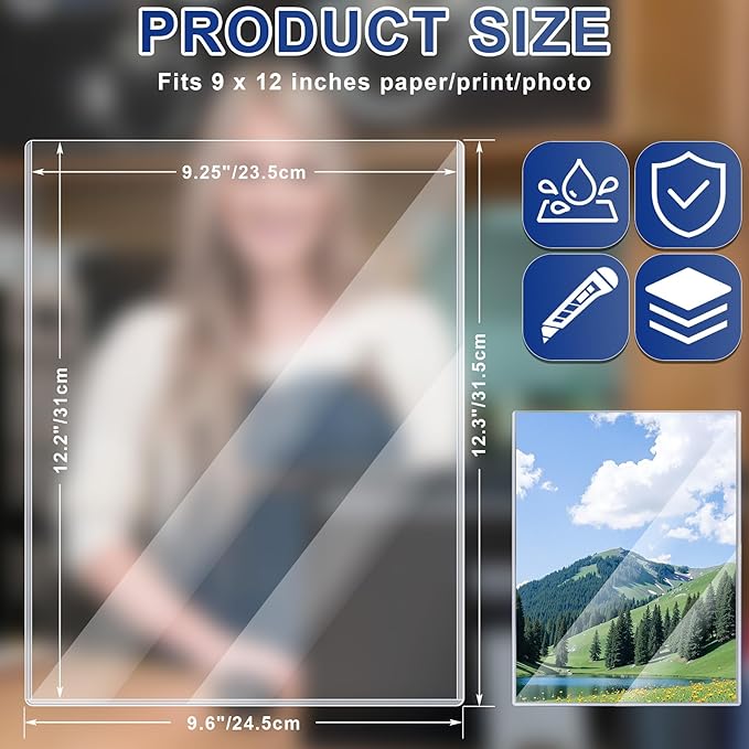 AKONEGE 20PCS 9" x 12" Rigid Print Protectors Clear Plastic Sheet Protectors, Heavy Duty Top Loading Document Holder, Menu Cover, Photo Poster Sleeves Hard Plastic Sleeves for Paper Art Prints