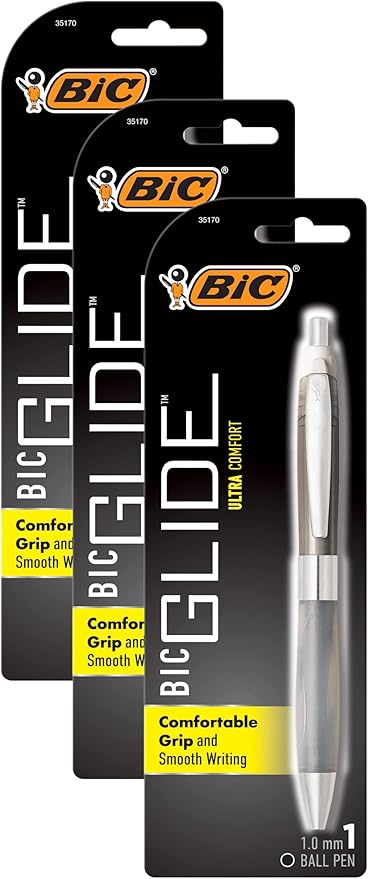 BIC Ballpoint Pens, Medium Point 1.0mm, Black | Retractable | Ultra Comfort | Assorted Barrel Colors | 3-Pack