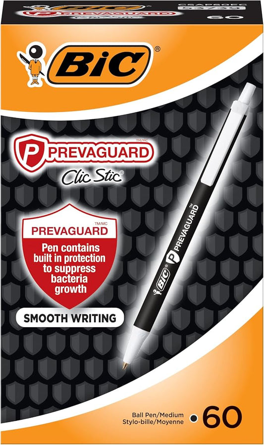 BIC PrevaGuard Clic Stic Ballpoint Pen, Black, 60-Count